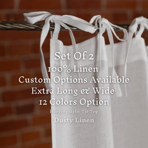 Tie top linen curtain panel. Wide semi sheer custom drape. Stonewashed linen curtain with ties. Natural linen long curtain drape