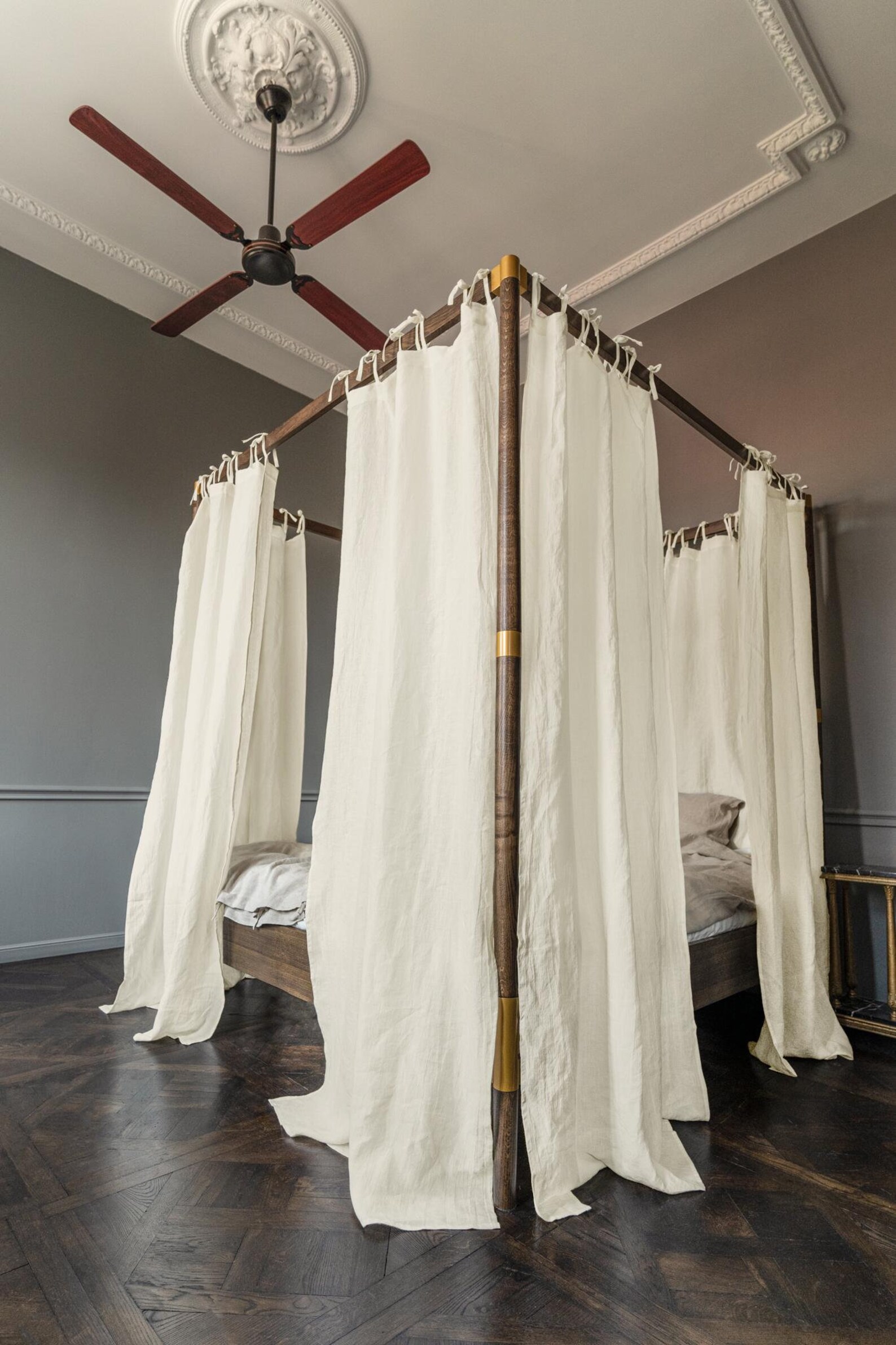 Canopy Bed Linen Curtains. Four Poster Bed Curtain. Bohemian Bed Canopy