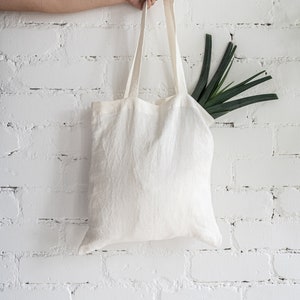 Linen tote bag. Natural zero waste shopping bag. Minimalist eco reusable grocery bag. Plain shoulder tote bag. Canvas beach bag. Market bag image 5