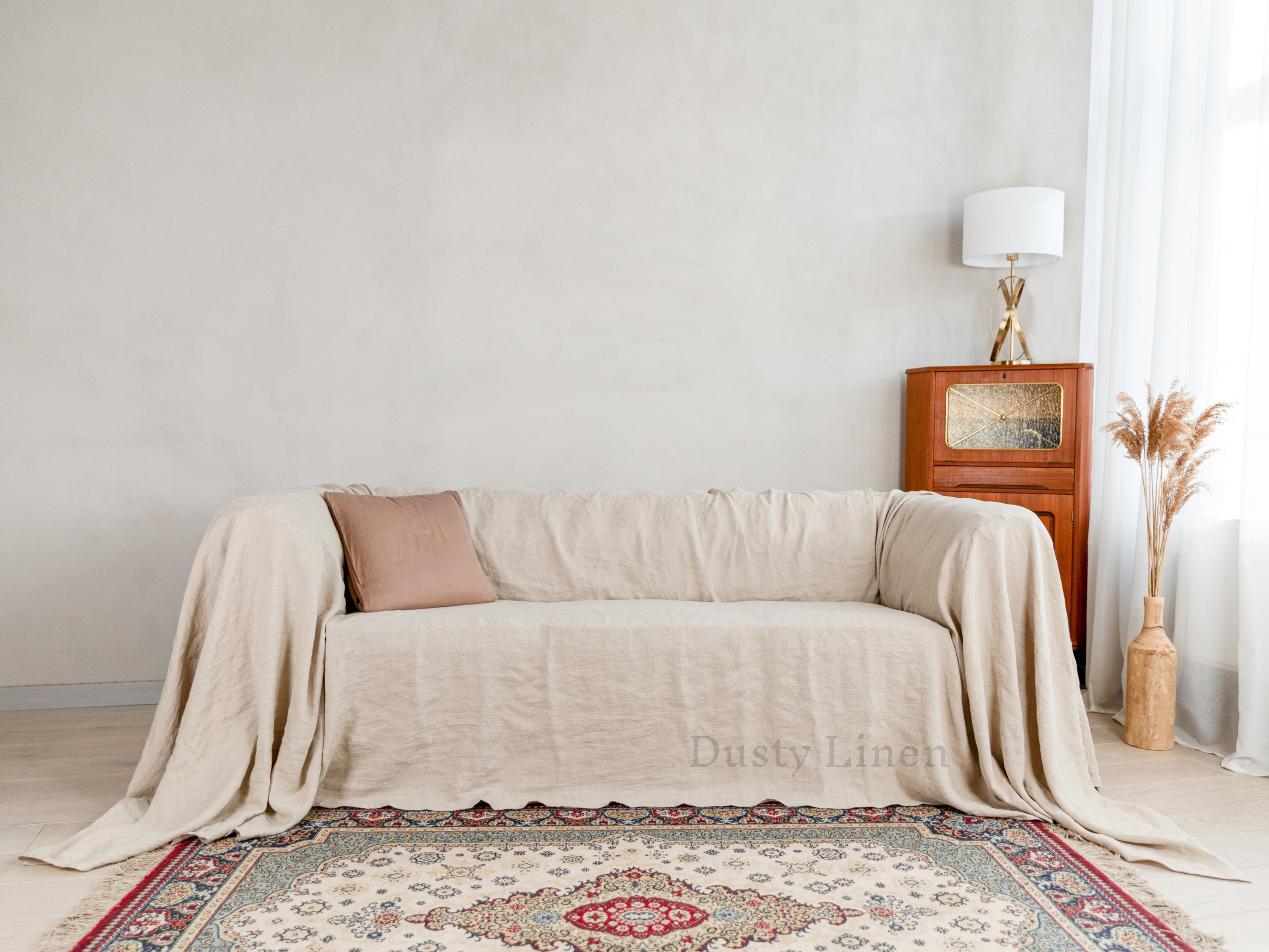 Natural Light Linen Couch Cover, Linen Drop Cloth Couch Cover