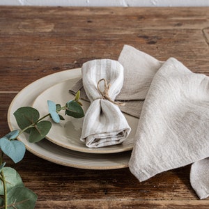 a white plate topped with a napkin next to a green plant