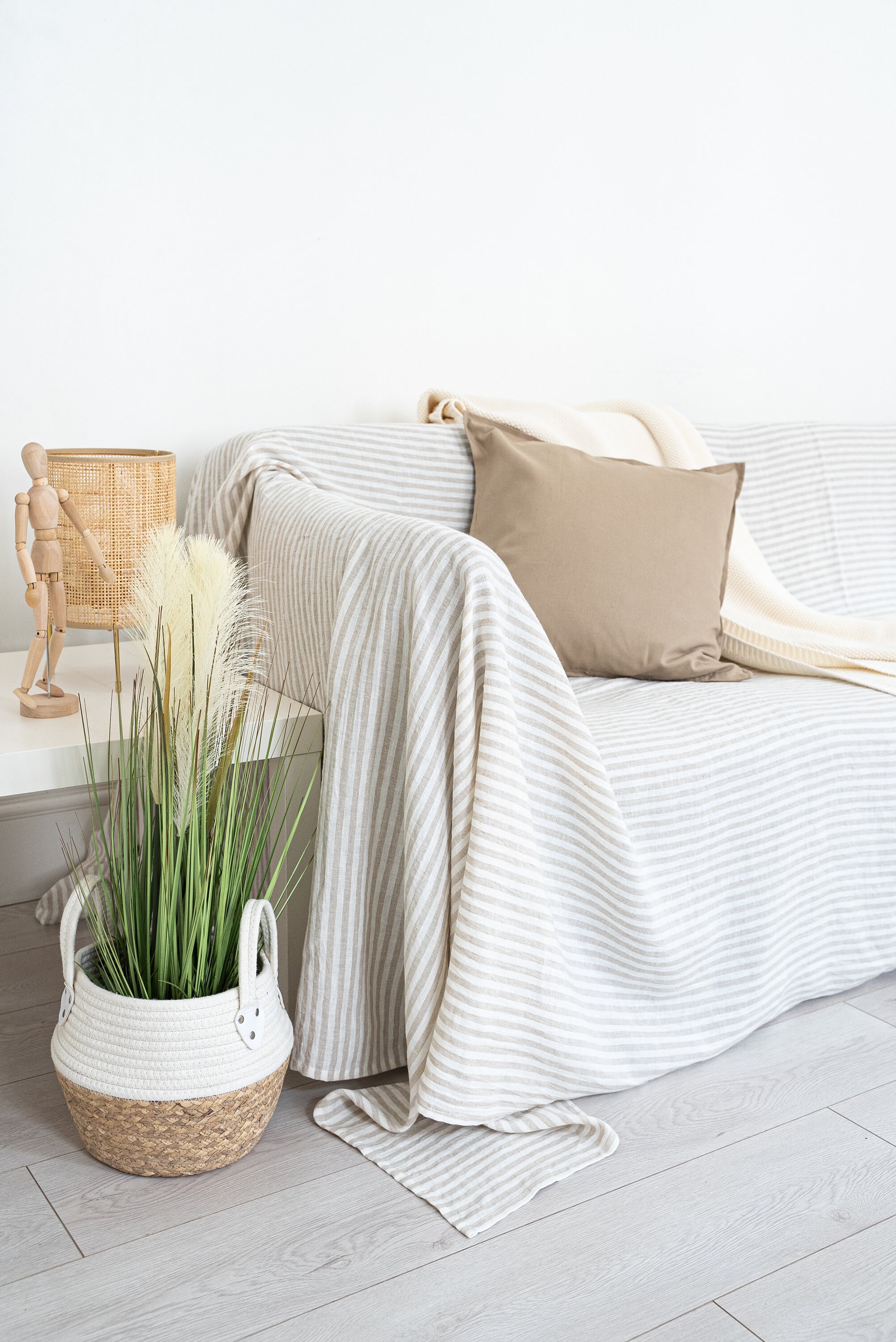 Couch Linen Coverlet. Striped Natural Fabric Loose Sofa Cover. Etsy
