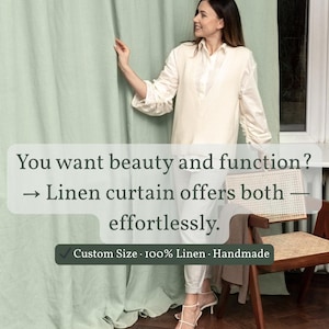 Sage Green Linen Curtains – Window Treatment for Living Room or Bedroom, Washed Farmhouse Drapes