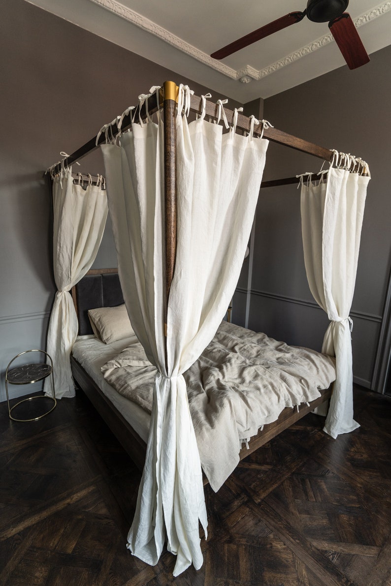 Tie Top Linen Curtain Panel for Canopy Bed Linen Bed Curtain Etsy