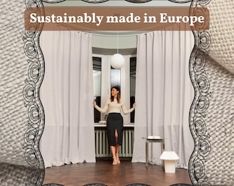 Custom Linen Curtains / Semi Sheer or Thick Flax Drapes / Tie Top or Tab Top Panels / Natural Farmhouse & Boho Style Drapery