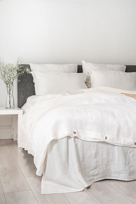 Off White Linen Bedding Set. Linen Duvet Cover and Two Pillowcases