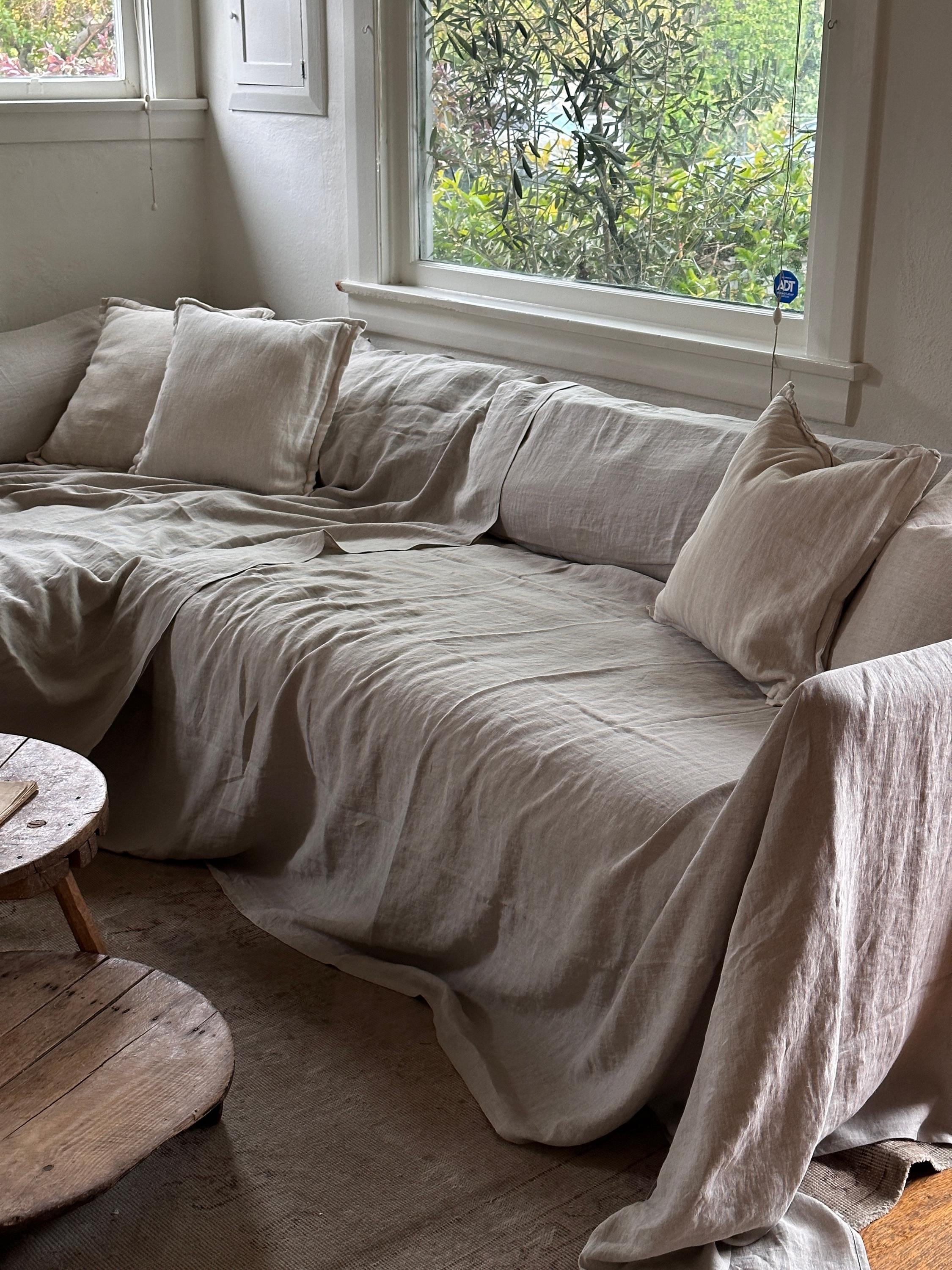 Lanqinglv Cream Sofa Slipcover 200x300cm Cotton Linen Couch Sofa Covers