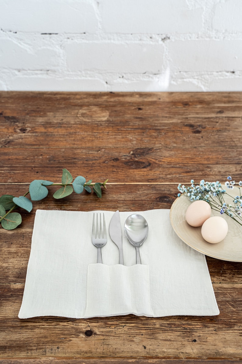 Linen Cutlery Holder Pocket. Cutlery Wrap. Linen Cutlery Etsy