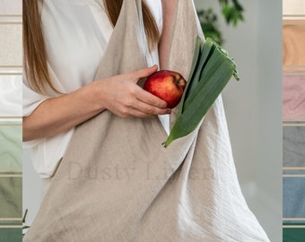 Eco Friendly Linen Shoulder Bag. Multifunctional and Oversized Tote. Handmade reusable tote bag. Sustainable gift