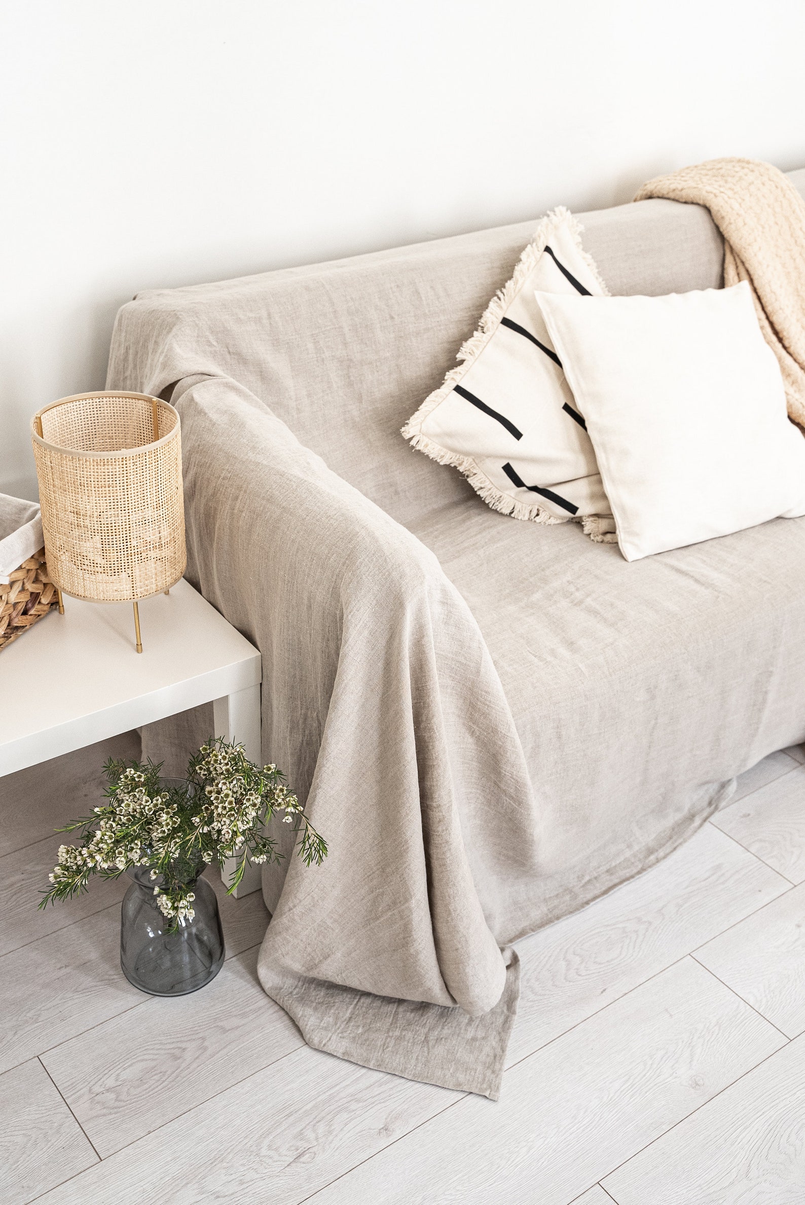 Natural linen couch cover throw. Loose coverlet for couch. Etsy