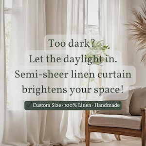 Off White Linen Curtains – Farmhouse Panel with Simple Hem, Extra Wide Kitchen Drapes