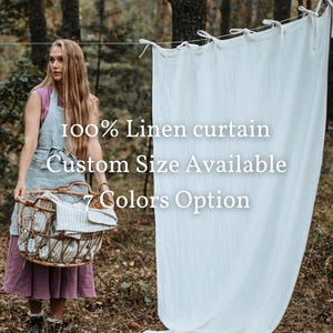 Linen Curtains – Extra Long Semi Sheer Drapes with Tie Top or Back Tabs, Custom Size for Living Room or Canopy Décor