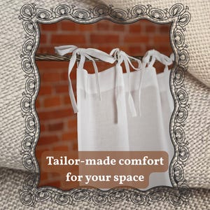 Tie Top Linen Curtains - Extra Wide Panel for Large Windows or Bathroom, Custom Size