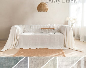 Rustic Linen Couch Cover - Loose sofa cover - Stonewashed Sofa Throw and Bedspread - Large Coverlet and Drop Cloth Slipcover