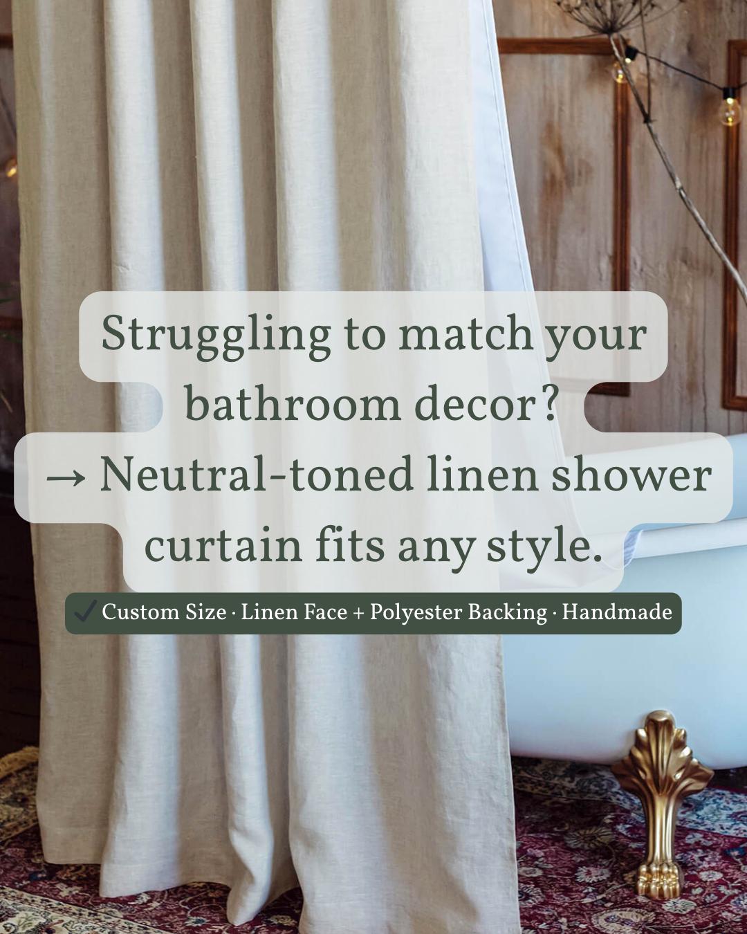 Linen Shower Curtain – Extra Long Custom Fabric Drape, Luxury Natural Bathroom Decor, Farmhouse or Modern Style