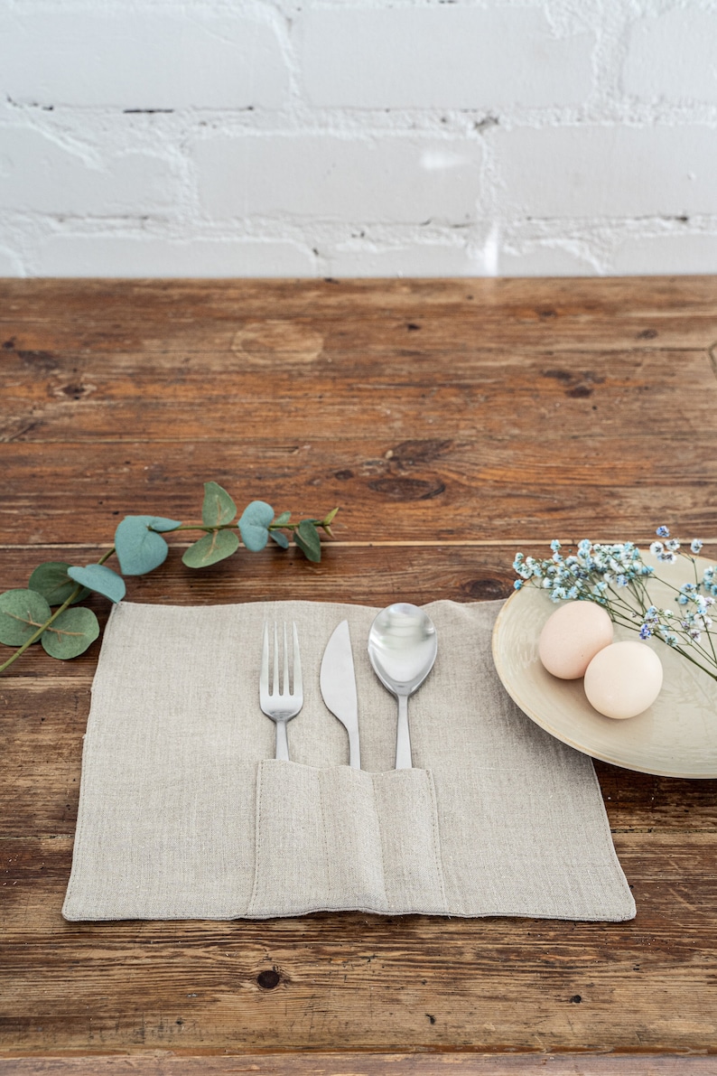 Linen Cutlery Holder Pocket. Cutlery Wrap. Linen Cutlery Etsy