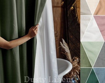 Extra Long Shower Curtains in Dark Green, White, Cream & Gray. Wide Linen Shower Curtain: Custom-Made gift for Your Bathroom