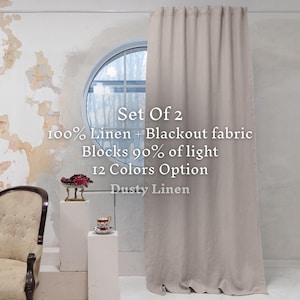 Modern Heavy Linen Blackout Curtains with Thermal Lining | Custom Boho Curtain Panels for Window Privacy | Living Room Drapes