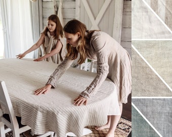 Oval linen tablecloth. Long linen table cloth sheet. Wide round tablecloth. Large oval table cloth. Custom dining table cover. Linen cloth
