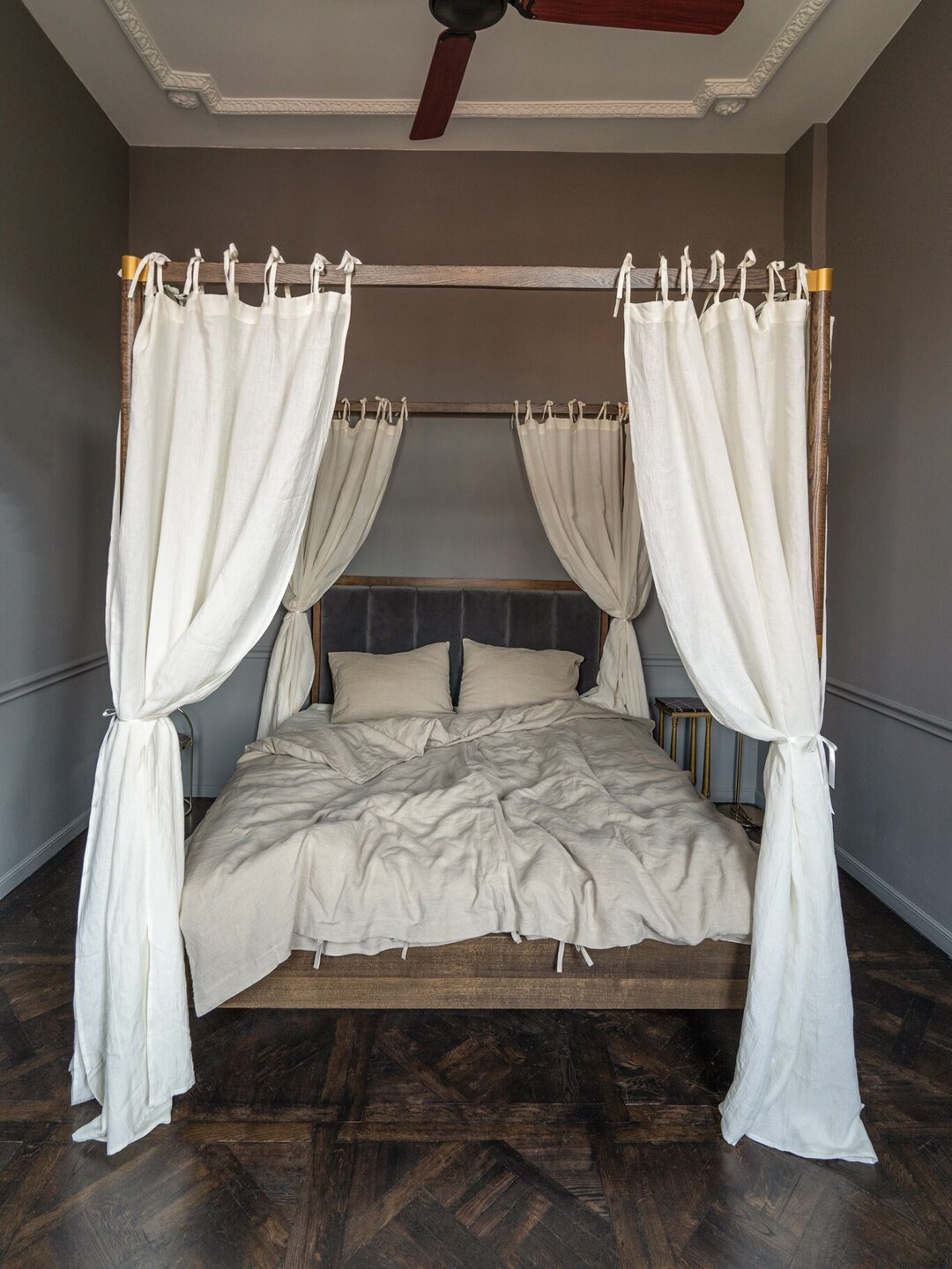 Canopy Bed Linen Curtains Panels With Ties 4 6 or 8 Pcs. Etsy