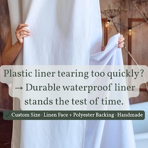 Linen Shower Curtain – Extra Long Boho Farmhouse Bathroom Drape, Custom Size for Clawfoot Tub, White or Natural Fabric
