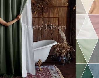 Linen Shower Curtain Farmhouse Style - Rustic Linen Bathroom Decor. Bathtub Curtain Boho, Vintage Style - Cozy & Inviting Bathroom Makeover
