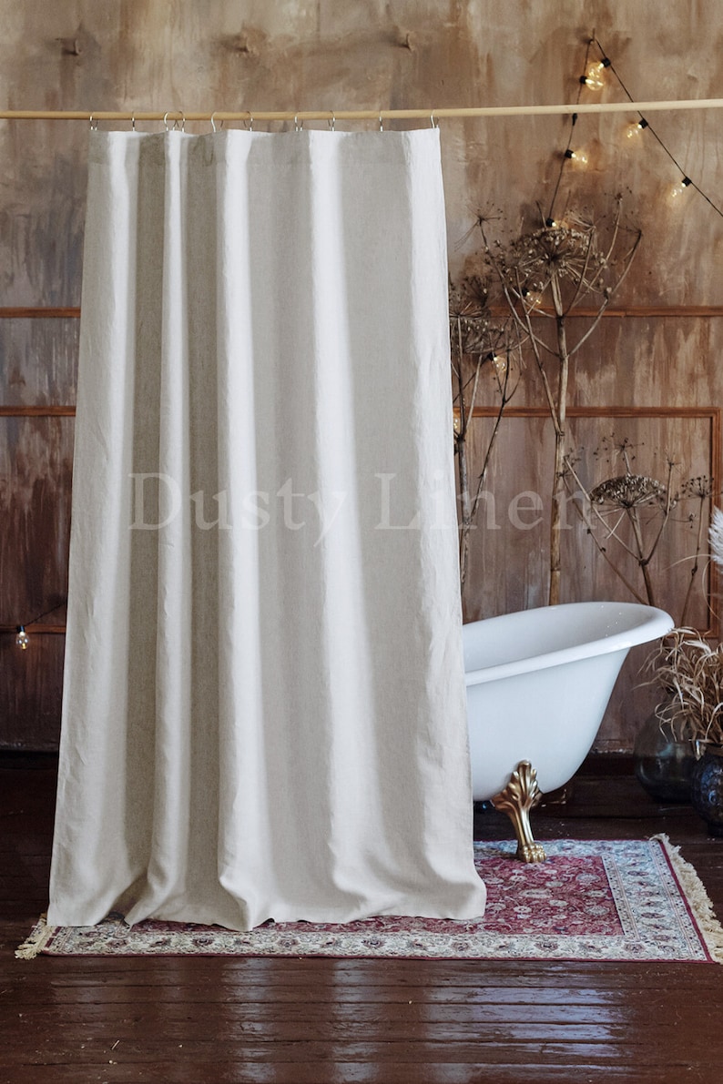 Shower curtain waterproof linen bath curtains water resistant natural curtain with hooks curtain back tab bathroom curtains handmade decor image 10