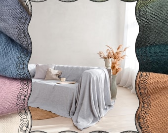 Linen sofa cover or couch cover. throw blanket couch. Linen bedspread. L shaped sofa cover. Sectional cover. Furniture covers - Boho gift