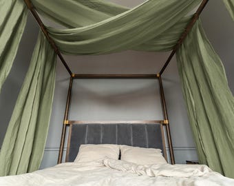 Linen Bed Canopy for All Bed Sizes, Canopy Panels, Linen Canopy Shawl Curtains, and Canopy Bed Drapes. Shawl Style Drapes for Canopy Bed