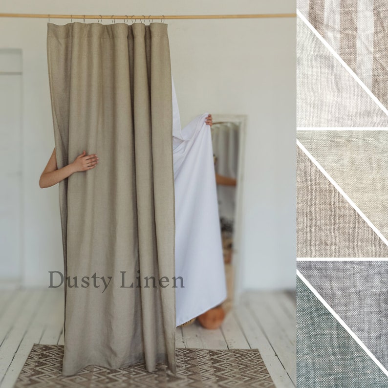 Shower curtain waterproof linen bath curtains water resistant natural curtain with hooks curtain back tab bathroom curtains handmade decor image 1