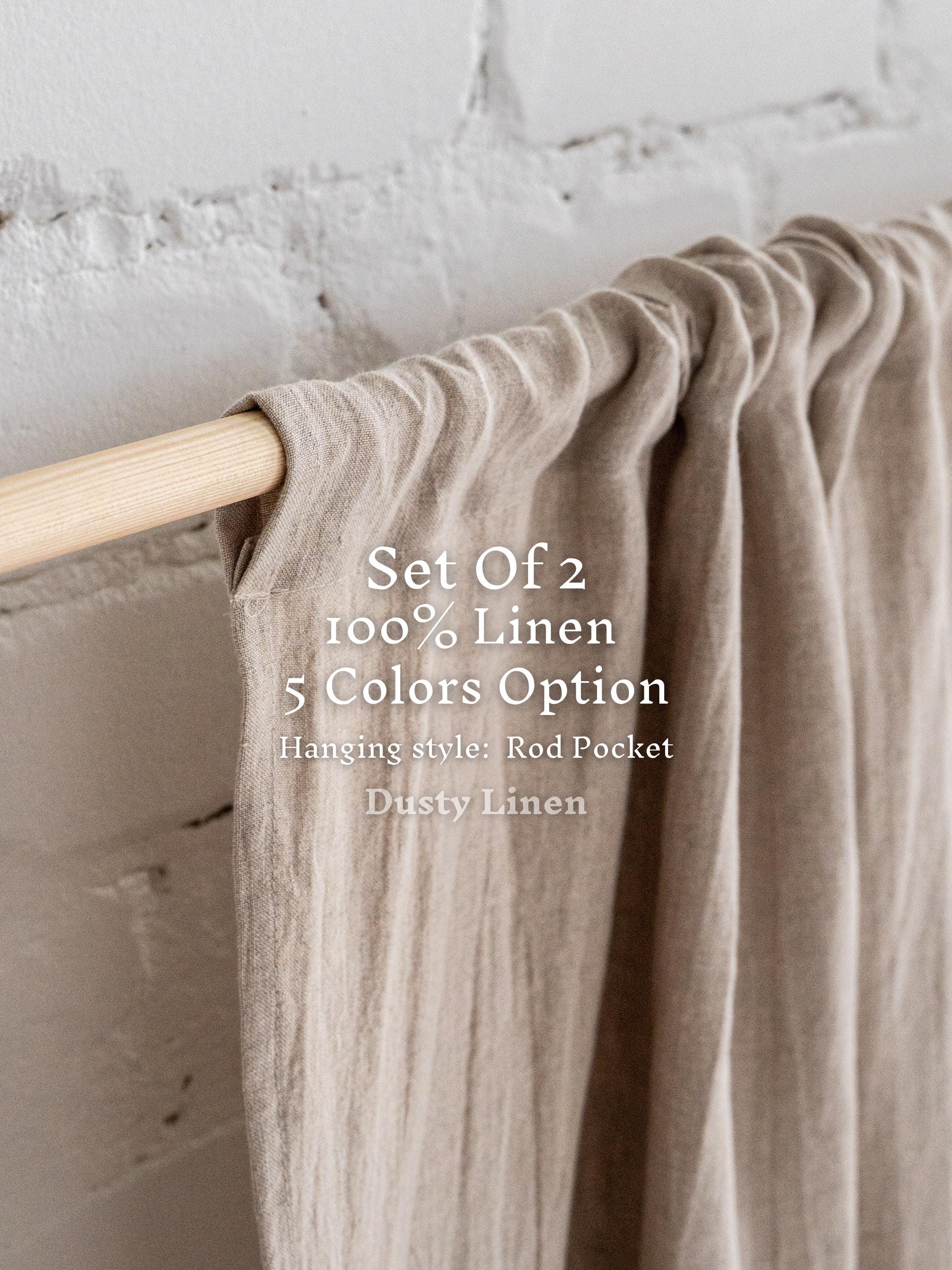 Set of 2 rod pocket linen curtains panels. Natural linen drape for rod. Washed linen long curtain panel. Semi sheer curtains
