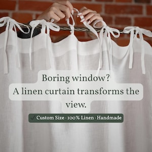 Semi Sheer Linen Curtains – Farmhouse Tie Top Panels, Extra Long Living Room Drapes