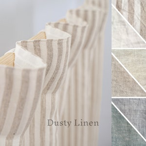 Striped natural color linen curtain panel. Washed linen curtain with multifunctional header tape. Stonewashed high ceiling panel