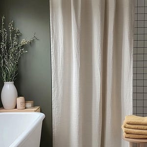 Linen recycled polyester waterproof shower curtain with lining. Grommet waterproof customizable extra wide linen custom size shower curtains