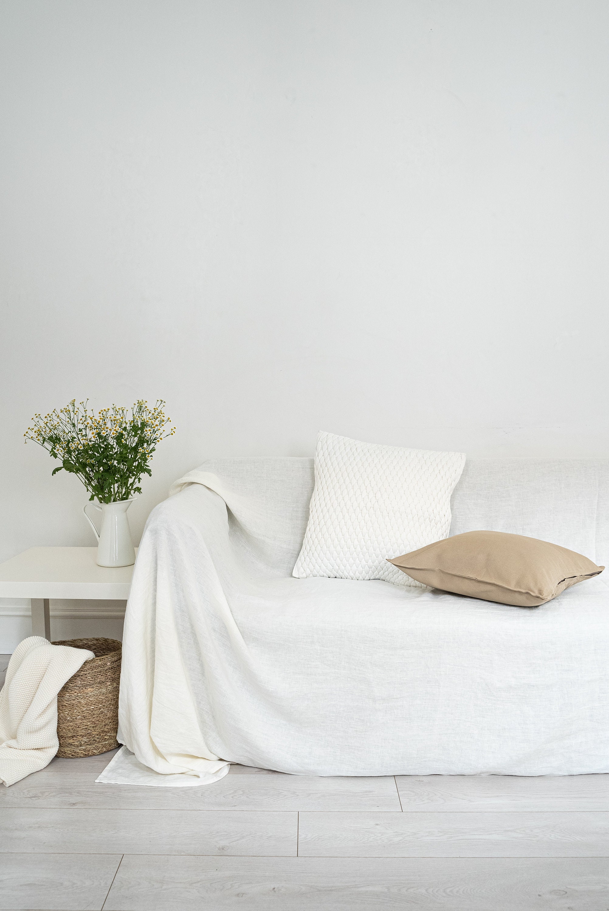 Linen sofa slipcover in off White. Loose large sofa throw. Etsy