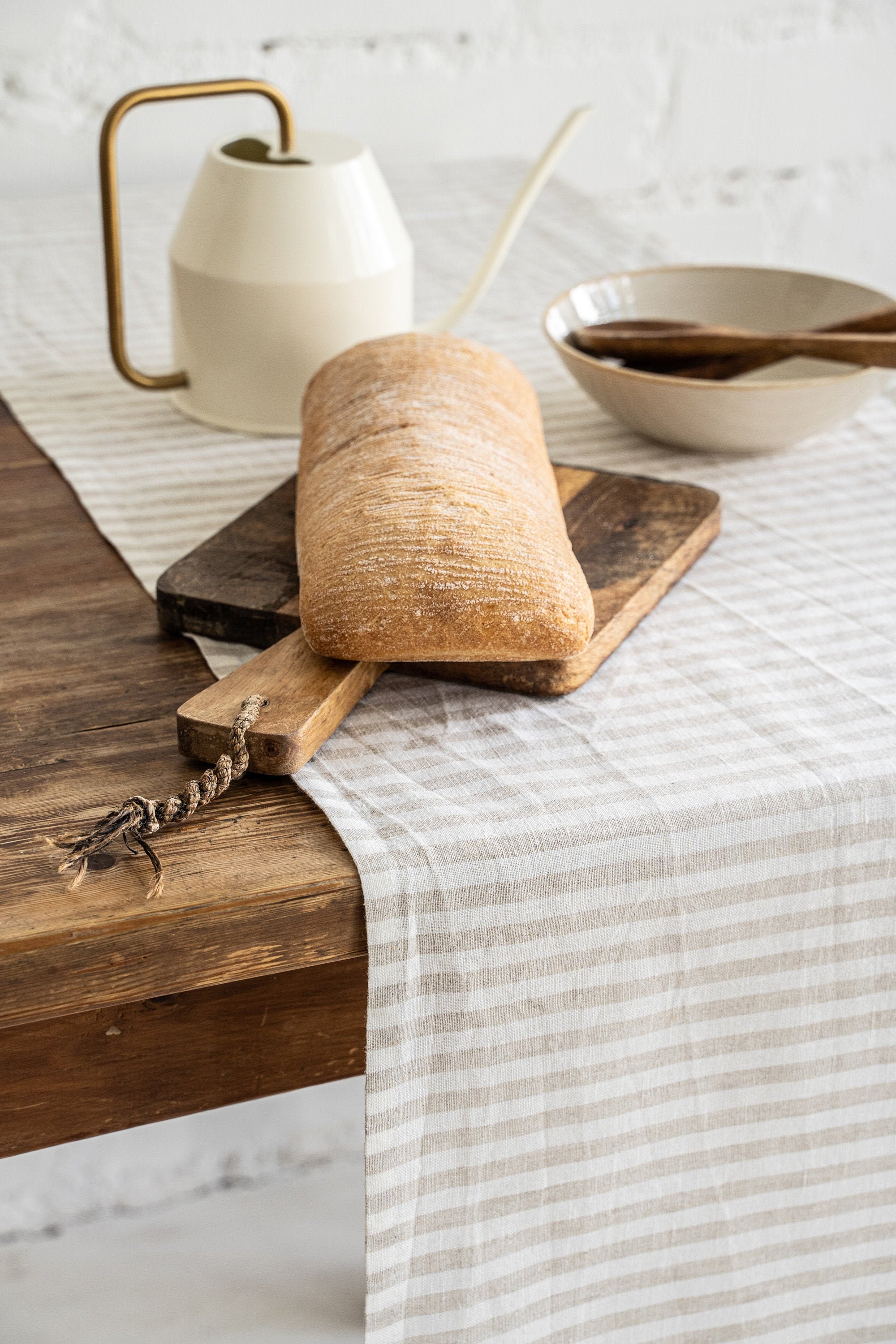 Striped Natural linen table runner. Custom size table runner. Etsy