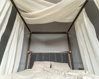 Set of 2 linen curtain shawls for canopy bed. Ivory bed linen curtain. Off White linen bed shawl. Canopy over the bed drapes. Canopy drapes