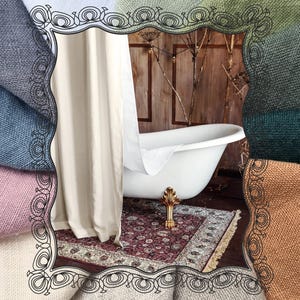 Waterproof Linen Shower Curtain – Extra Wide Custom Bath Curtain for Clawfoot Tub, Farmhouse Bathroom Drape with Lining
