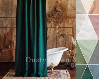 Boho shower curtains. Linen curtain. Bathroom shower. Farmhouse Shower. Green shower curtain.  Long/Wide Handmade linen curtain stall- gift