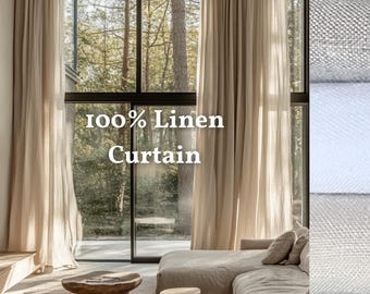 Set of 2 Linen curtain panels with tape. Curtain for farmhouse bedroom or living room. Boho, vintage curtains. Semi sheer curtains/drapes