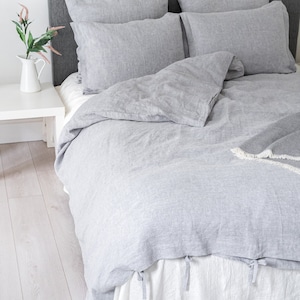 Housse de couette en lin gris. Housse de couette en lin naturel lavé. Literie complète avec lit double queen-size et king-size. Housse de couette en lin. Couette bébé personnalisée image 5