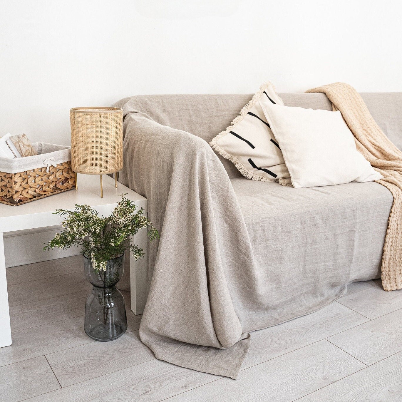 Linen sofa throw cover sale