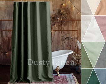 Linen Shower Curtain. Bathroom Curtain Panel. Natural, Ivory, Cream, Green, Gray, Brown, White, Blue Colors. Flax Custom Shower Curtain Bath