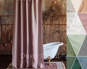 Shower curtain panel. Waterproof linen drape. Bath curtains boho style. Wide bathroom drapes with waterproof lining for luxury feel