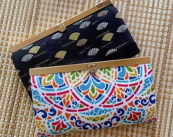 Kisslock Accordion Wallet. Compact Clasp Clutch. Fabric Purse. Long Wallet. Women's Wallet. Vegan Wallet.