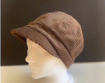 Corduroy Newsboy Cap. Brown Bakers Boy Cap. Boho Fashion Sun Hat, Unisex.