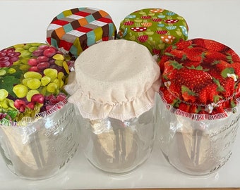 Fabric Mason Jar Cover. Cotton Mason Jar Cap. Reusable. Washable. Eco friendly. Zero Waste. Vegan Jar Cover.