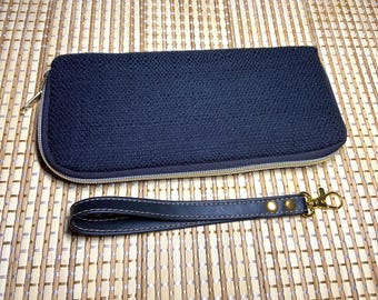Cartera negra. Cartera de mano compacta tipo acordeón con cremallera. Monedero de tela. Monedero vegano.