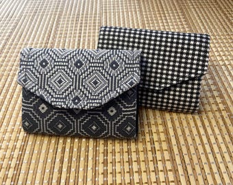 Cartera compacta de acordeón de tela geométrica. Cartera vegana pequeña unisex.