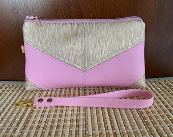 Monedero rosa de piel vegana. Bolso de mano para mujer. Un regalo para ella.